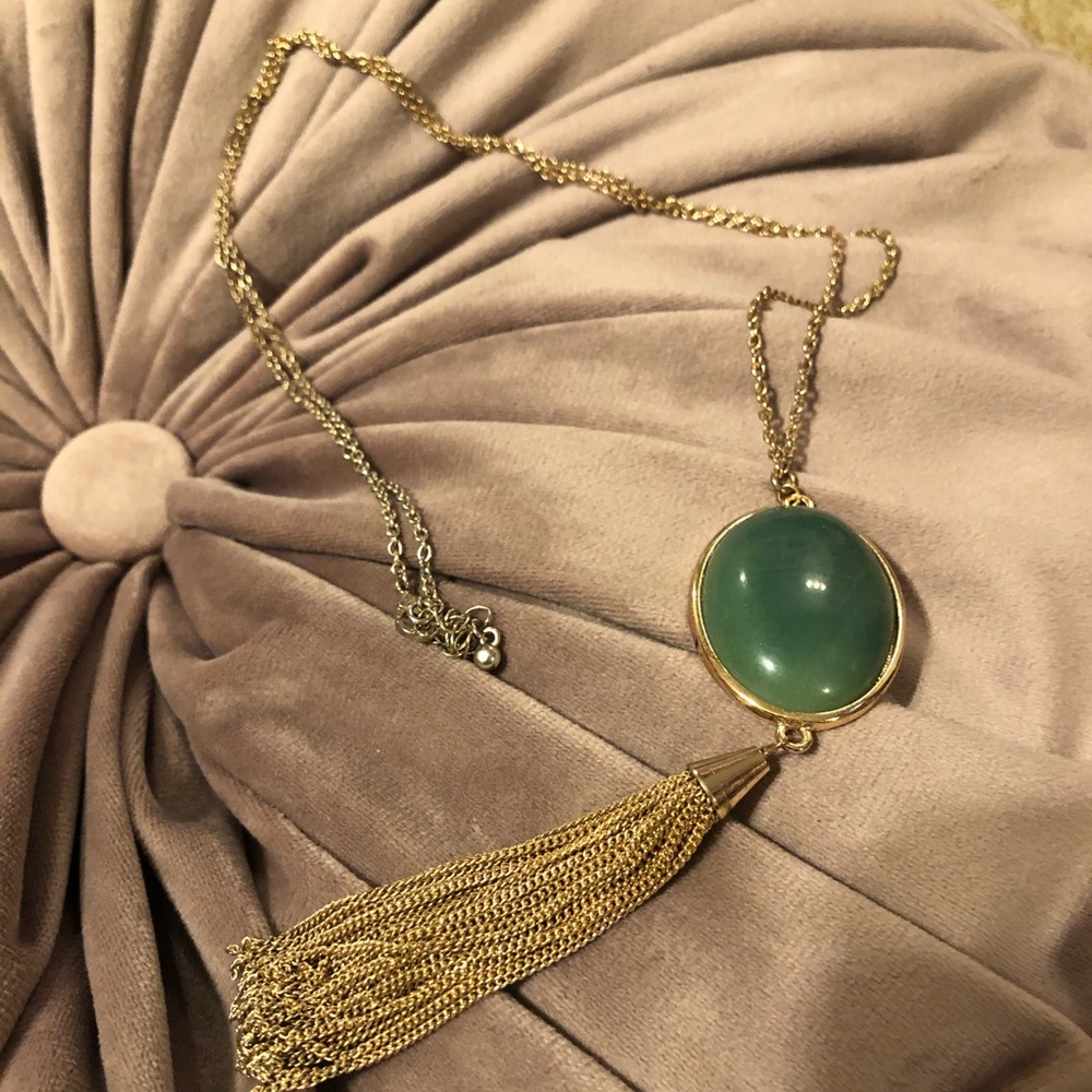 Jade and Gold Tassel Necklace